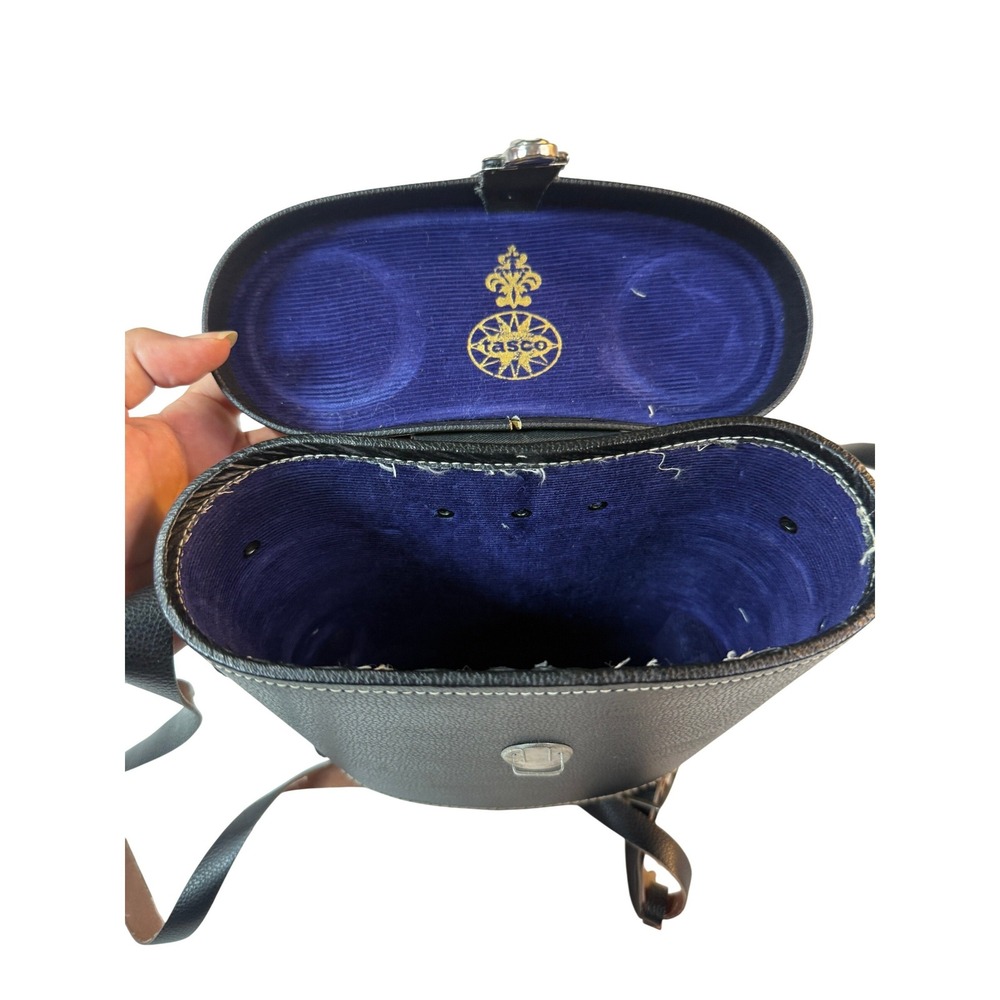 Tasco Binocular Case Vintage Japan Black Blue‎ Velvet Lining Hard Shell Strap
